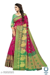 COTTON BASED JACQUARD SAREES  - Saree Length Size-5.5m Blouse Length Size-0.8, Cotton Silk, Zari Woves, Pack of;1